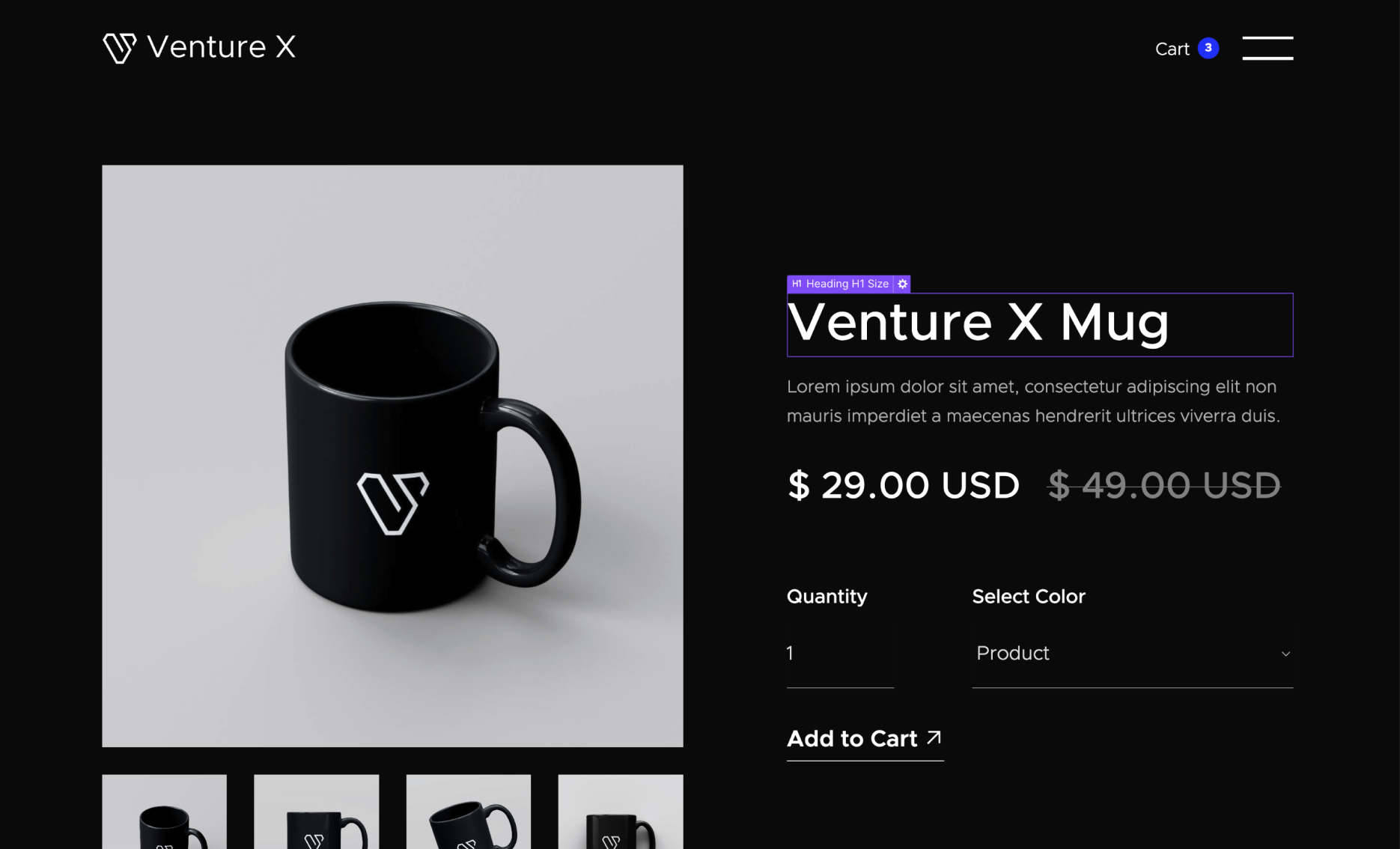 Ecommerce Page - Venture X Webflow Template